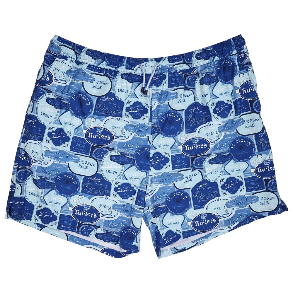 PETER MILLAR Men's XXL Blue Beer Lager Print Crown Sport Mesh Lined Swim Trunks